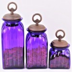 40074PURPLE - SQUARE MEDIUM PURPLE CANISTER SET / W COPPER RING LIDS